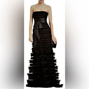 BCBGMaxAzria Black Strapless Ruffle Gown